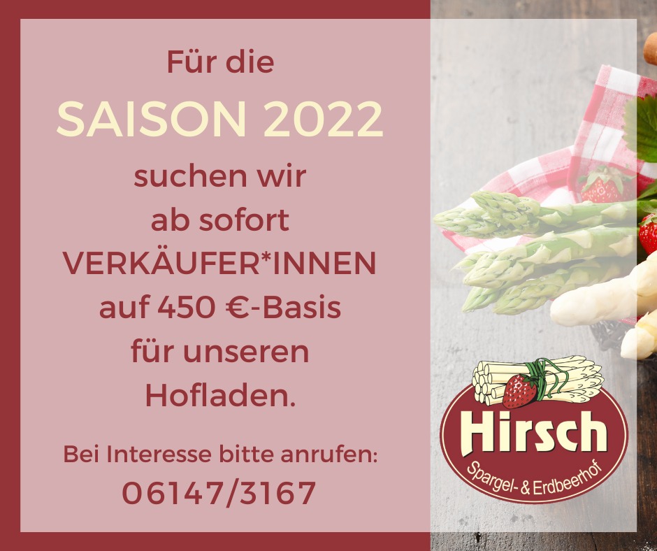 Hofladen Job Saison 2022 in Trebur